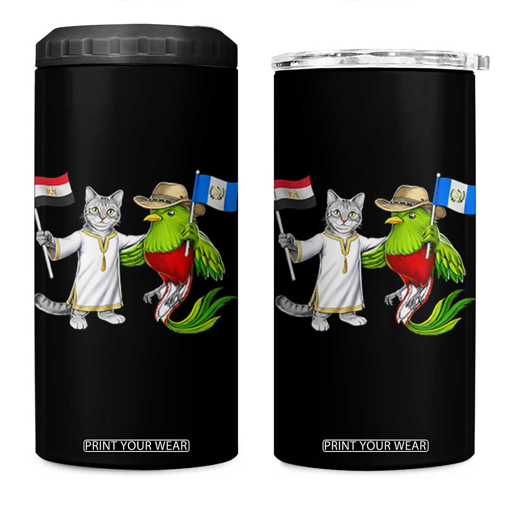 Egypt and Guatemala Friendship Heritage Pride 4 in 1 Can Cooler Tumbler Cute Cat and Quetzal Holding Flag TS02 One Size: 16 oz Black Print Your Wear