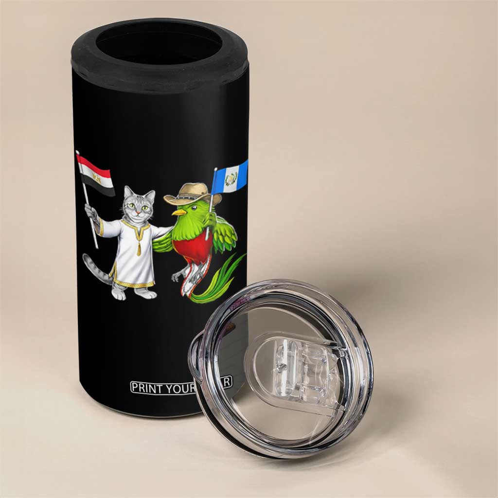 Egypt and Guatemala Friendship Heritage Pride 4 in 1 Can Cooler Tumbler Cute Cat and Quetzal Holding Flag TS02 Print Your Wear