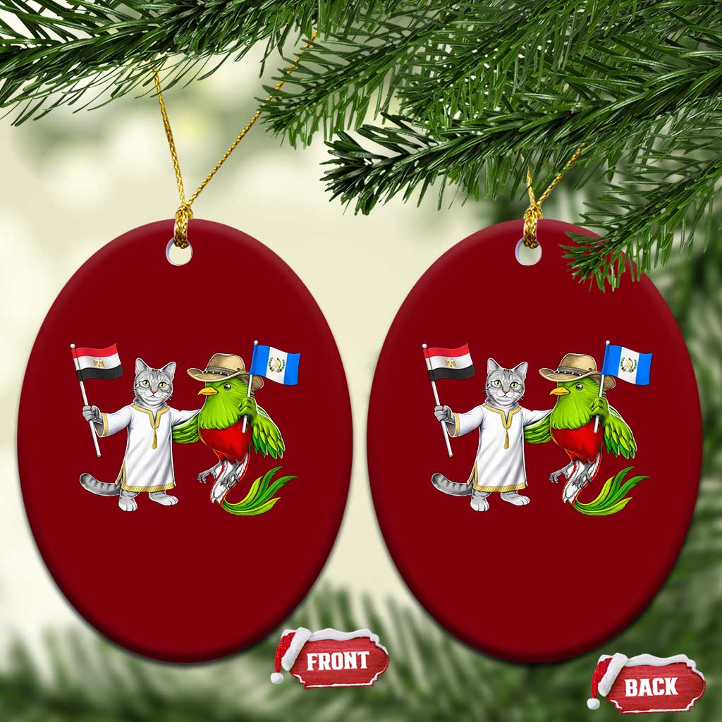 Egypt and Guatemala Friendship Heritage Pride Ceramic Ornament Cute Cat and Quetzal Holding Flag TS02 Print Your Wear
