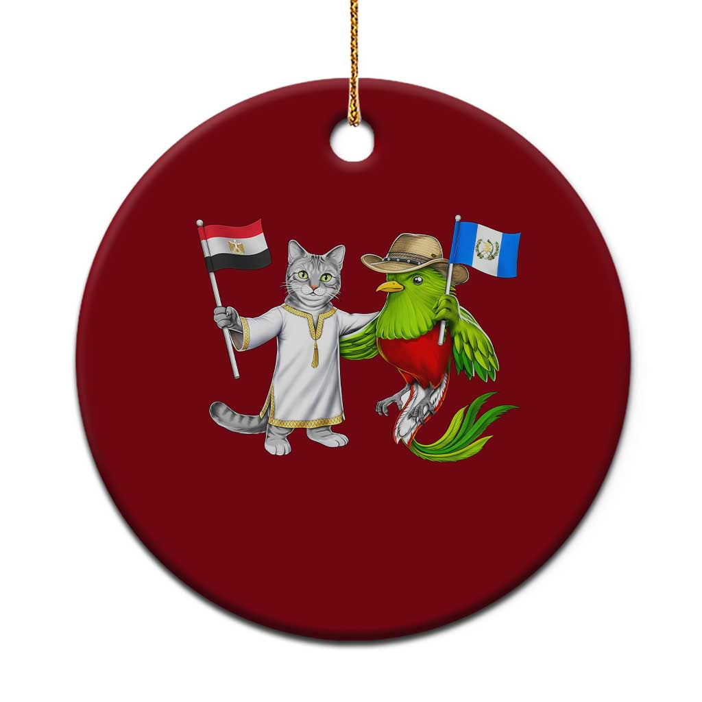 Egypt and Guatemala Friendship Heritage Pride Ceramic Ornament Cute Cat and Quetzal Holding Flag TS02 1pc Red Print Your Wear