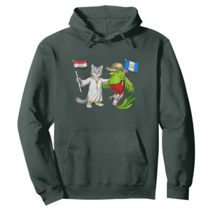 Egypt and Guatemala Friendship Heritage Pride Hoodie Cute Cat and Quetzal Holding Flag TS02 Dark Forest Green Print Your Wear