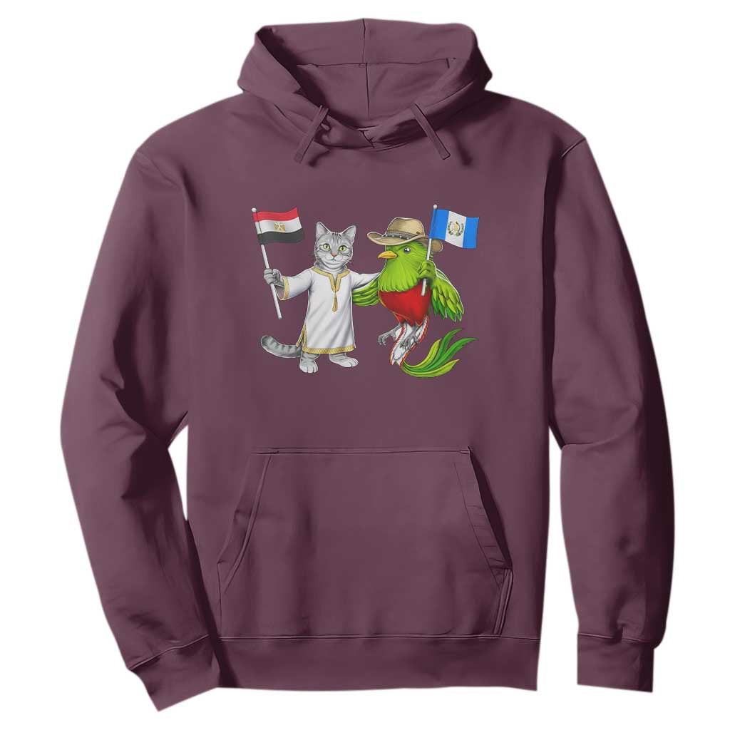 Egypt and Guatemala Friendship Heritage Pride Hoodie Cute Cat and Quetzal Holding Flag TS02 Maroon Print Your Wear