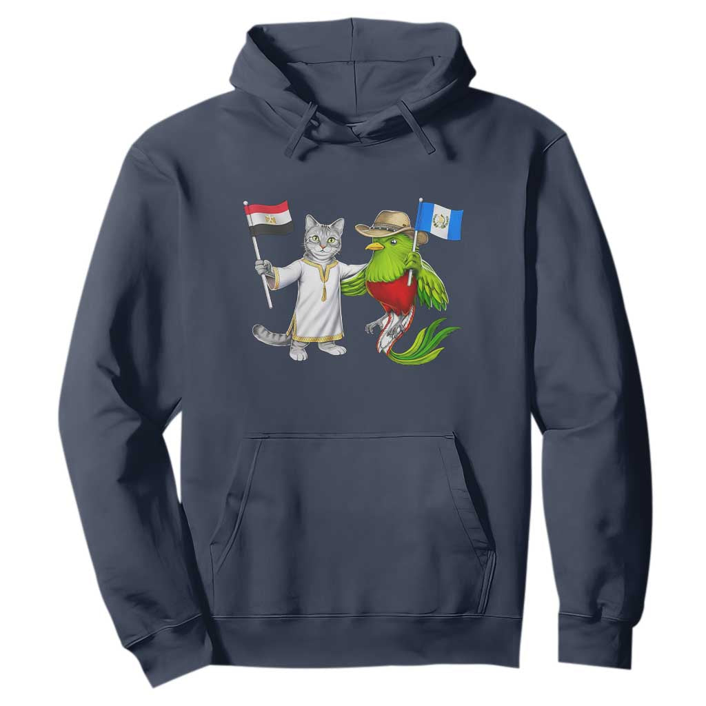 Egypt and Guatemala Friendship Heritage Pride Hoodie Cute Cat and Quetzal Holding Flag TS02 Navy Print Your Wear