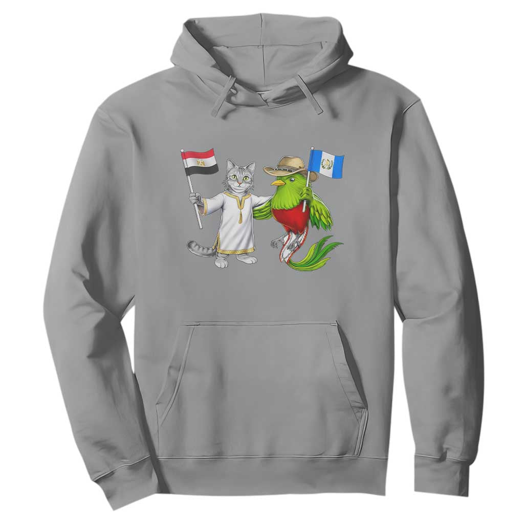 Egypt and Guatemala Friendship Heritage Pride Hoodie Cute Cat and Quetzal Holding Flag TS02 Sport Gray Print Your Wear