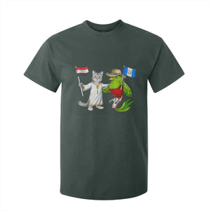 Egypt and Guatemala Friendship Heritage Pride T Shirt For Kid Cute Cat and Quetzal Holding Flag TS02 Dark Forest Green Print Your Wear