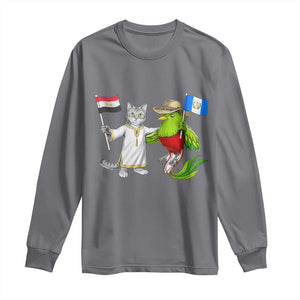 Egypt and Guatemala Friendship Heritage Pride Long Sleeve Shirt Cute Cat and Quetzal Holding Flag TS02 Charcoal Print Your Wear