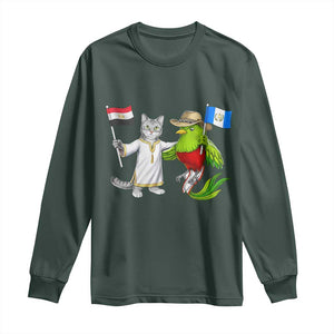 Egypt and Guatemala Friendship Heritage Pride Long Sleeve Shirt Cute Cat and Quetzal Holding Flag TS02 Dark Forest Green Print Your Wear