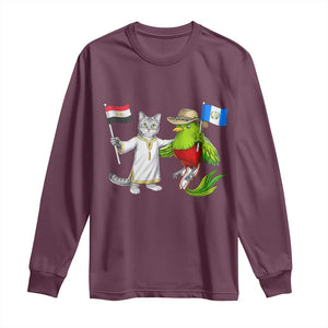 Egypt and Guatemala Friendship Heritage Pride Long Sleeve Shirt Cute Cat and Quetzal Holding Flag TS02 Maroon Print Your Wear