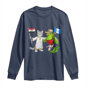 Egypt and Guatemala Friendship Heritage Pride Long Sleeve Shirt Cute Cat and Quetzal Holding Flag TS02 Navy Print Your Wear