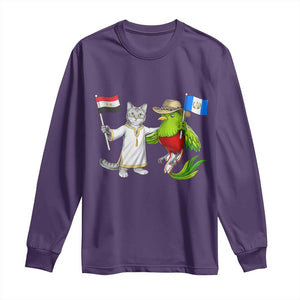 Egypt and Guatemala Friendship Heritage Pride Long Sleeve Shirt Cute Cat and Quetzal Holding Flag TS02 Purple Print Your Wear