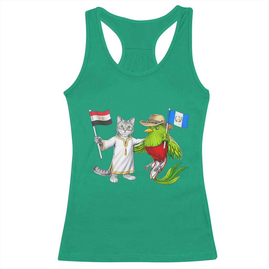 Egypt and Guatemala Friendship Heritage Pride Racerback Tank Top Cute Cat and Quetzal Holding Flag TS02 Irish Green Print Your Wear