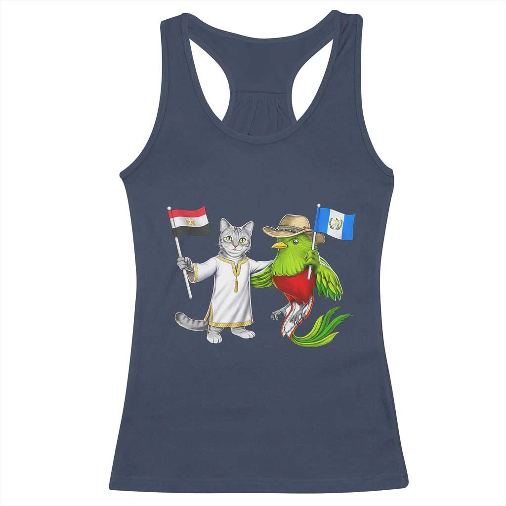 Egypt and Guatemala Friendship Heritage Pride Racerback Tank Top Cute Cat and Quetzal Holding Flag TS02 Navy Print Your Wear