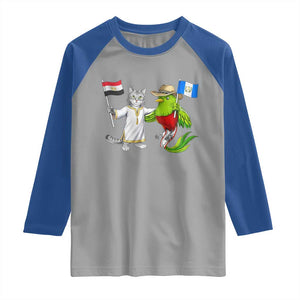 Egypt and Guatemala Friendship Heritage Pride Raglan Shirt Cute Cat and Quetzal Holding Flag TS02 Sport Gray Royal Print Your Wear