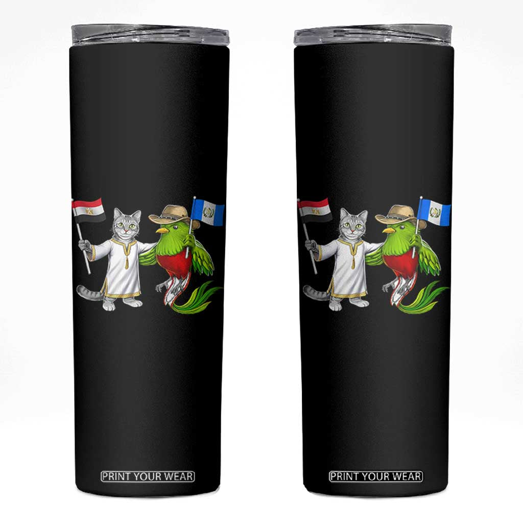 Egypt and Guatemala Friendship Heritage Pride Skinny Tumbler Cute Cat and Quetzal Holding Flag TS02 Black Print Your Wear