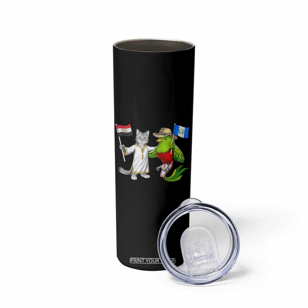 Egypt and Guatemala Friendship Heritage Pride Skinny Tumbler Cute Cat and Quetzal Holding Flag TS02 Print Your Wear