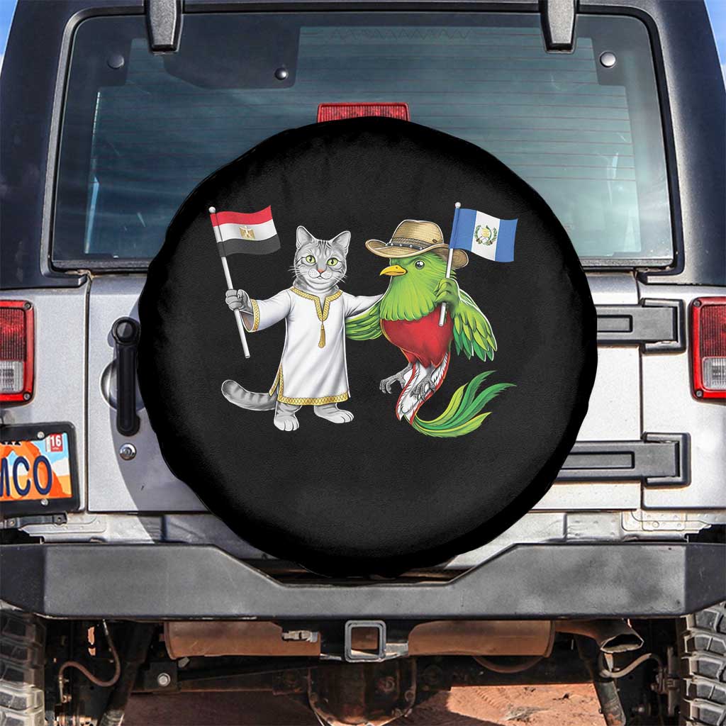 Egypt and Guatemala Friendship Heritage Pride Spare Tire Cover Cute Cat and Quetzal Holding Flag TS02 No hole Black Print Your Wear