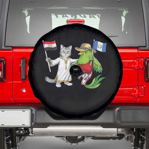 Egypt and Guatemala Friendship Heritage Pride Spare Tire Cover Cute Cat and Quetzal Holding Flag TS02 Black Print Your Wear