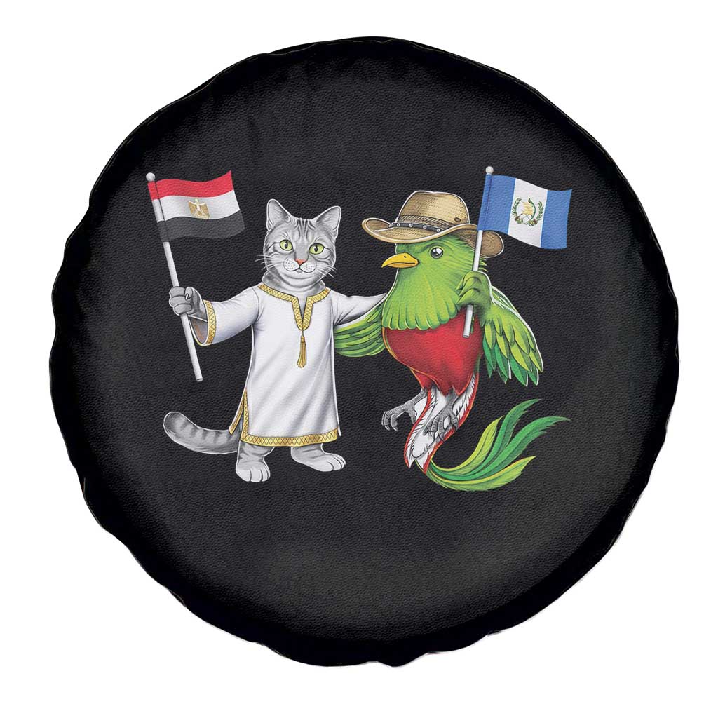 Egypt and Guatemala Friendship Heritage Pride Spare Tire Cover Cute Cat and Quetzal Holding Flag TS02 Print Your Wear