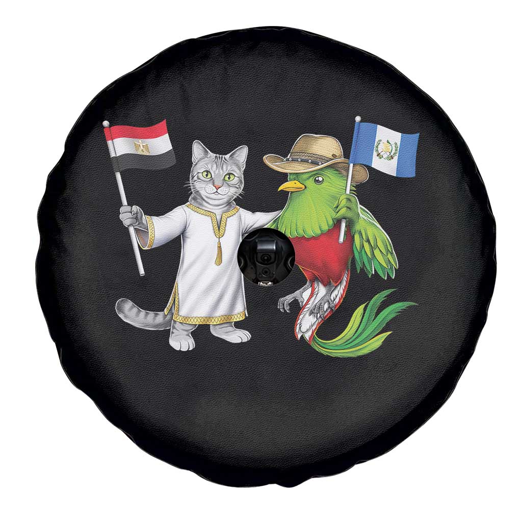 Egypt and Guatemala Friendship Heritage Pride Spare Tire Cover Cute Cat and Quetzal Holding Flag TS02 Print Your Wear
