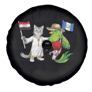 Egypt and Guatemala Friendship Heritage Pride Spare Tire Cover Cute Cat and Quetzal Holding Flag TS02 Print Your Wear