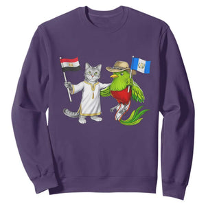 Egypt and Guatemala Friendship Heritage Pride Sweatshirt Cute Cat and Quetzal Holding Flag TS02 Purple Print Your Wear