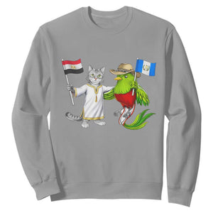 Egypt and Guatemala Friendship Heritage Pride Sweatshirt Cute Cat and Quetzal Holding Flag TS02 Sport Gray Print Your Wear