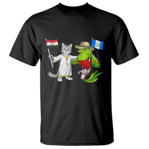 Egypt and Guatemala Friendship Heritage Pride T Shirt Cute Cat and Quetzal Holding Flag TS02 Black Print Your Wear