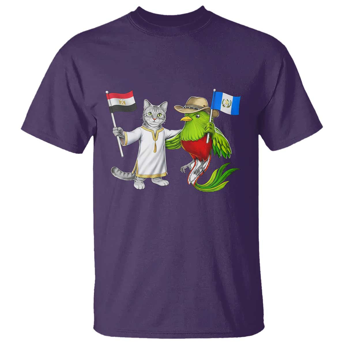 Egypt and Guatemala Friendship Heritage Pride T Shirt Cute Cat and Quetzal Holding Flag TS02 Purple Print Your Wear
