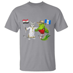 Egypt and Guatemala Friendship Heritage Pride T Shirt Cute Cat and Quetzal Holding Flag TS02 Sport Gray Print Your Wear