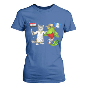 Egypt and Guatemala Friendship Heritage Pride T Shirt For Women Cute Cat and Quetzal Holding Flag TS02 Royal Blue Print Your Wear