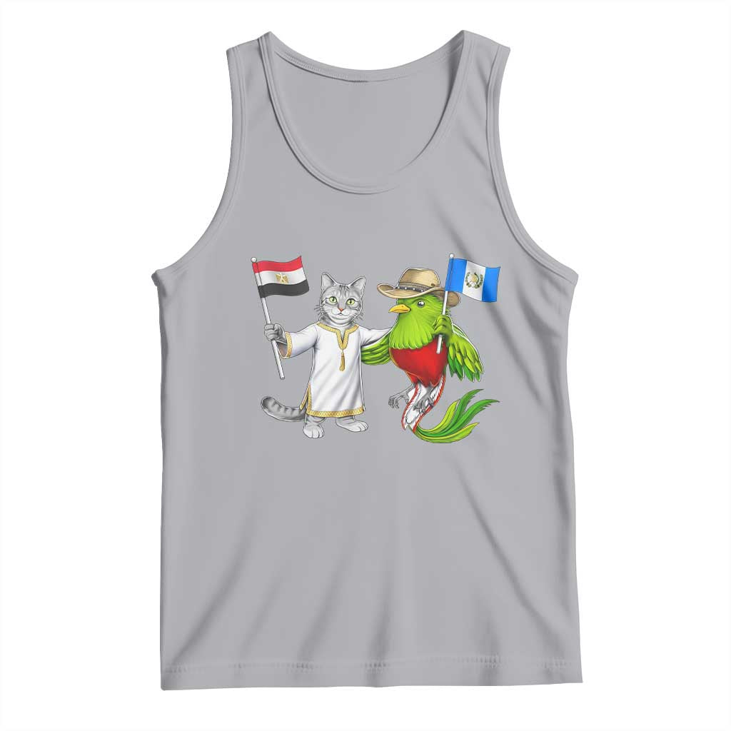 Egypt and Guatemala Friendship Heritage Pride Tank Top Cute Cat and Quetzal Holding Flag TS02 Athletic Heather Print Your Wear