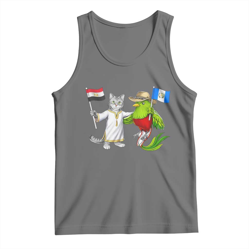 Egypt and Guatemala Friendship Heritage Pride Tank Top Cute Cat and Quetzal Holding Flag TS02 Black Heather Print Your Wear