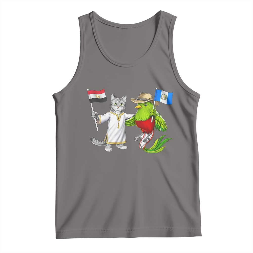Egypt and Guatemala Friendship Heritage Pride Tank Top Cute Cat and Quetzal Holding Flag TS02 Deep Heather Print Your Wear
