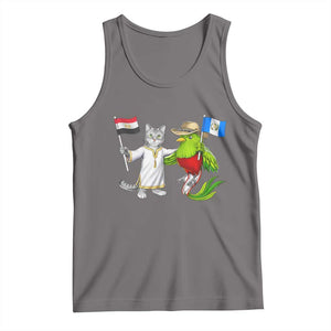 Egypt and Guatemala Friendship Heritage Pride Tank Top Cute Cat and Quetzal Holding Flag TS02 Deep Heather Print Your Wear