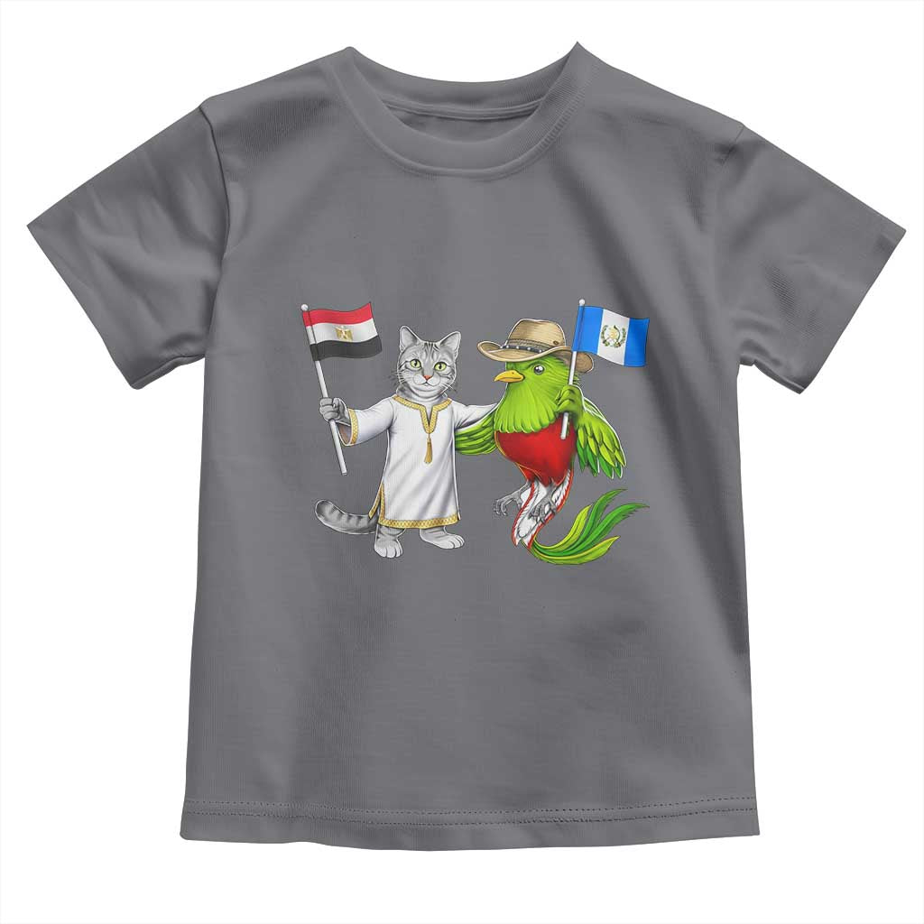 Egypt and Guatemala Friendship Heritage Pride Toddler T Shirt Cute Cat and Quetzal Holding Flag TS02 Charcoal Print Your Wear