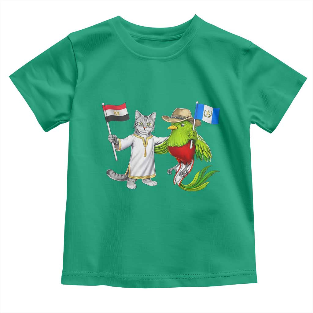 Egypt and Guatemala Friendship Heritage Pride Toddler T Shirt Cute Cat and Quetzal Holding Flag TS02 Irish Green Print Your Wear