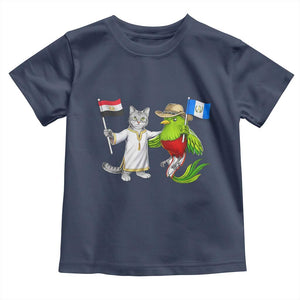 Egypt and Guatemala Friendship Heritage Pride Toddler T Shirt Cute Cat and Quetzal Holding Flag TS02 Navy Print Your Wear