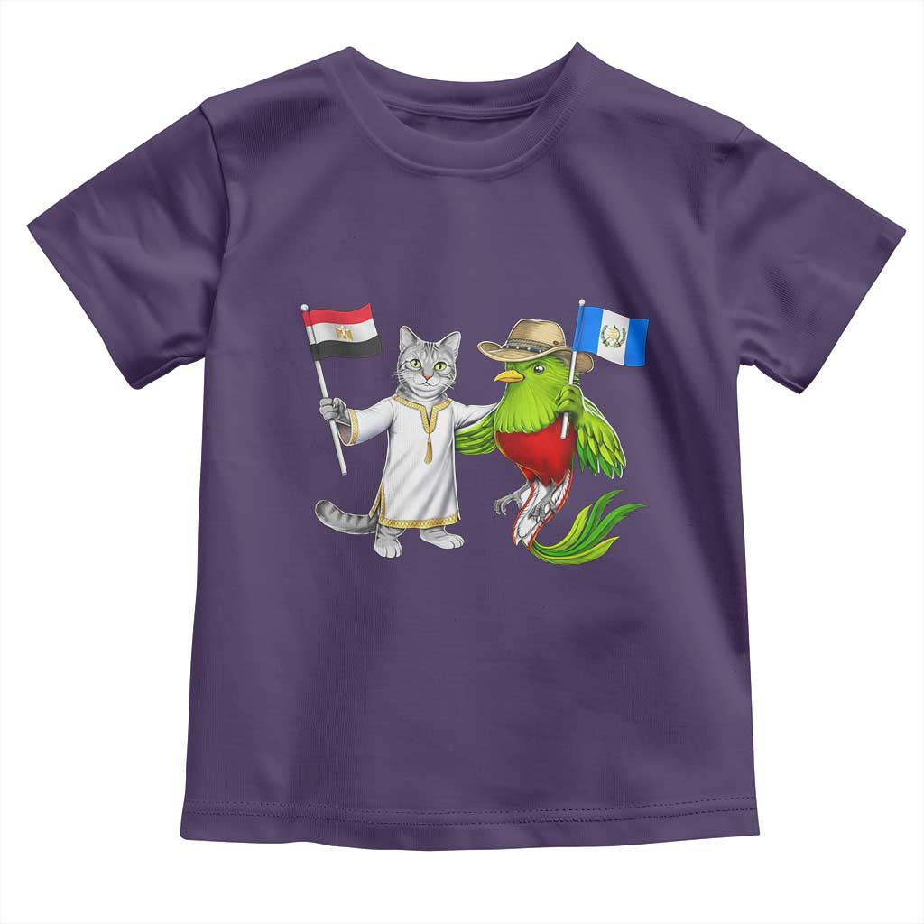 Egypt and Guatemala Friendship Heritage Pride Toddler T Shirt Cute Cat and Quetzal Holding Flag TS02 Purple Print Your Wear
