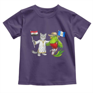 Egypt and Guatemala Friendship Heritage Pride Toddler T Shirt Cute Cat and Quetzal Holding Flag TS02 Purple Print Your Wear