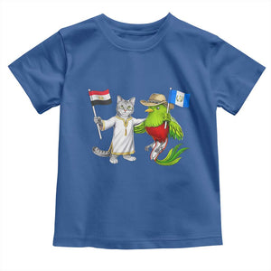 Egypt and Guatemala Friendship Heritage Pride Toddler T Shirt Cute Cat and Quetzal Holding Flag TS02 Royal Blue Print Your Wear