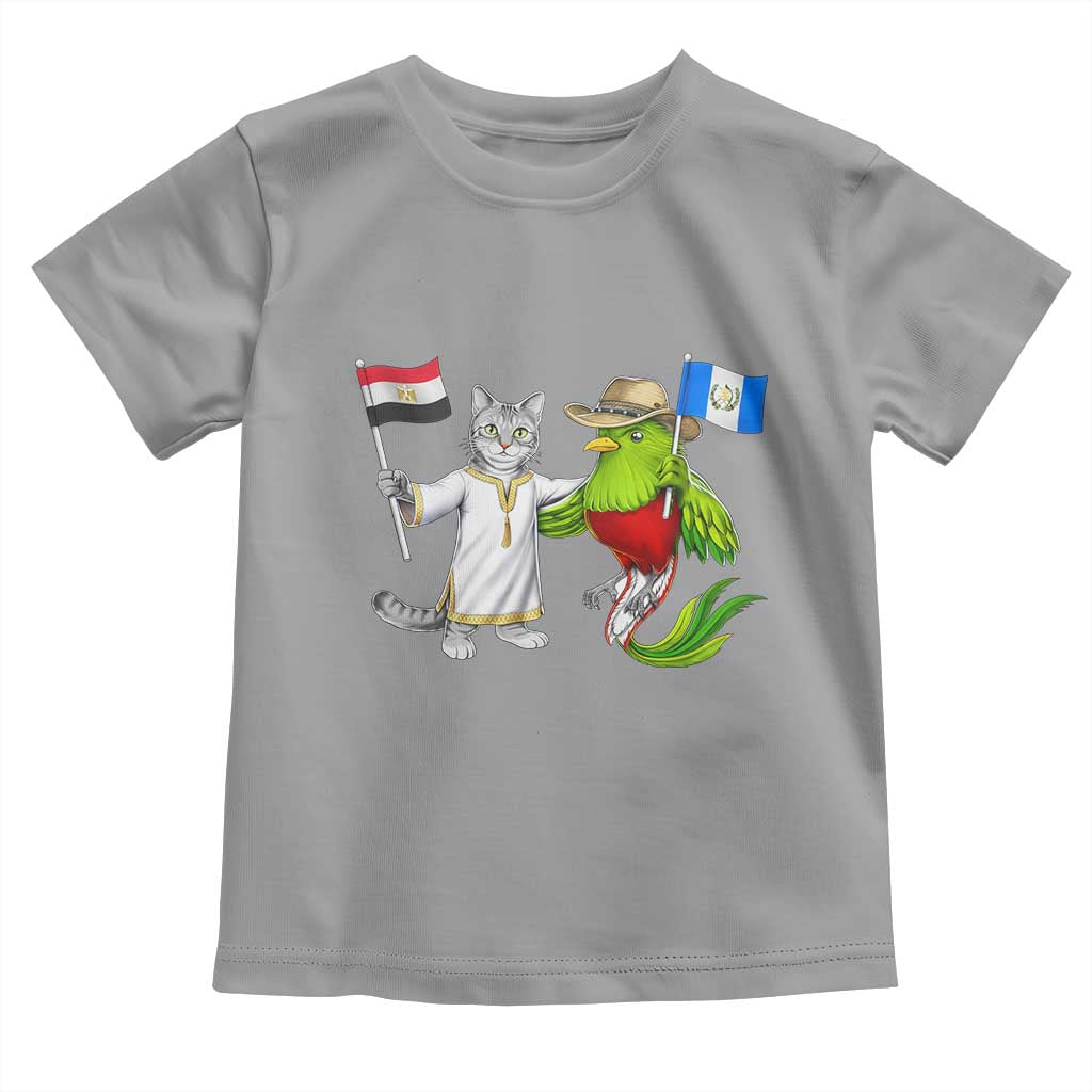 Egypt and Guatemala Friendship Heritage Pride Toddler T Shirt Cute Cat and Quetzal Holding Flag TS02 Sport Gray Print Your Wear