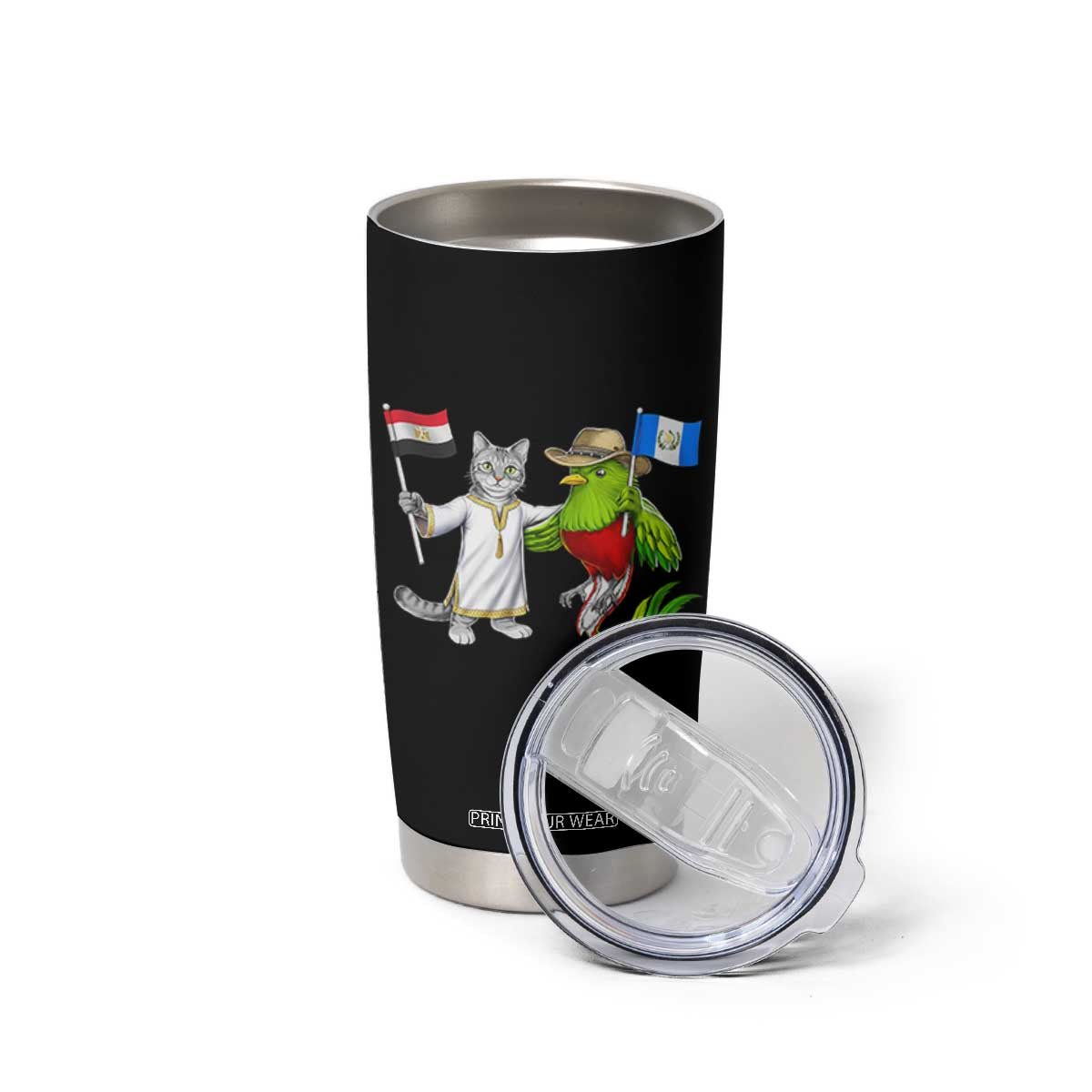 Egypt and Guatemala Friendship Heritage Pride Tumbler Cup Cute Cat and Quetzal Holding Flag TS02 Print Your Wear
