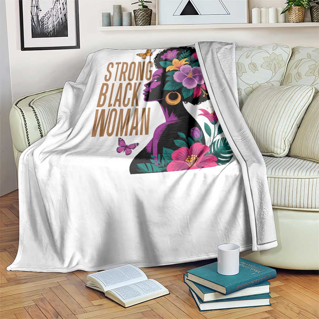Strong Black Woman Floral Afro Throw Blanket Empowering Black Queen Pride Celebrating Melanin and Strength TS02 Print Your Wear