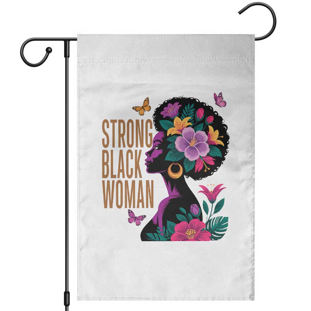 Strong Black Woman Floral Afro Garden Flag Empowering Black Queen Pride Celebrating Melanin and Strength TS02 White Print Your Wear