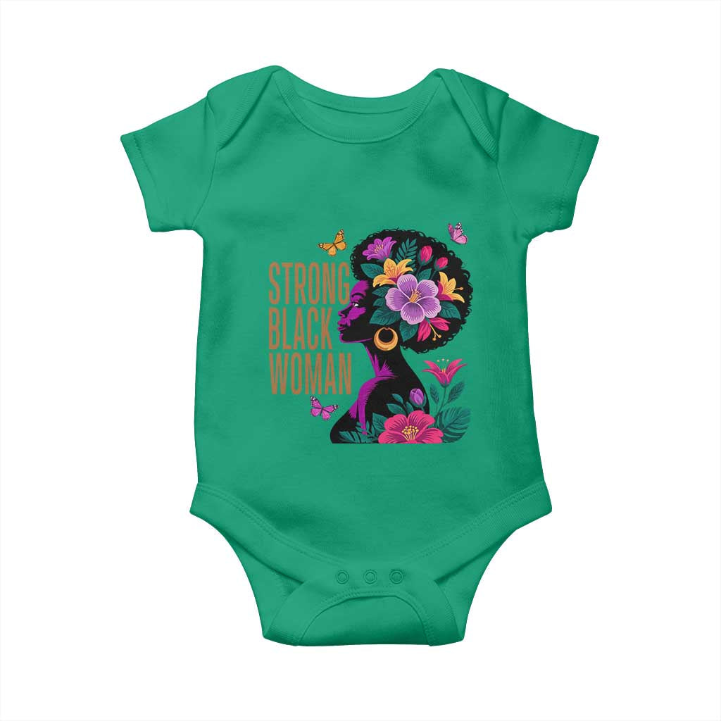 Strong Black Woman Floral Afro Baby Onesie Empowering Black Queen Pride Celebrating Melanin and Strength TS02 Irish Green Print Your Wear