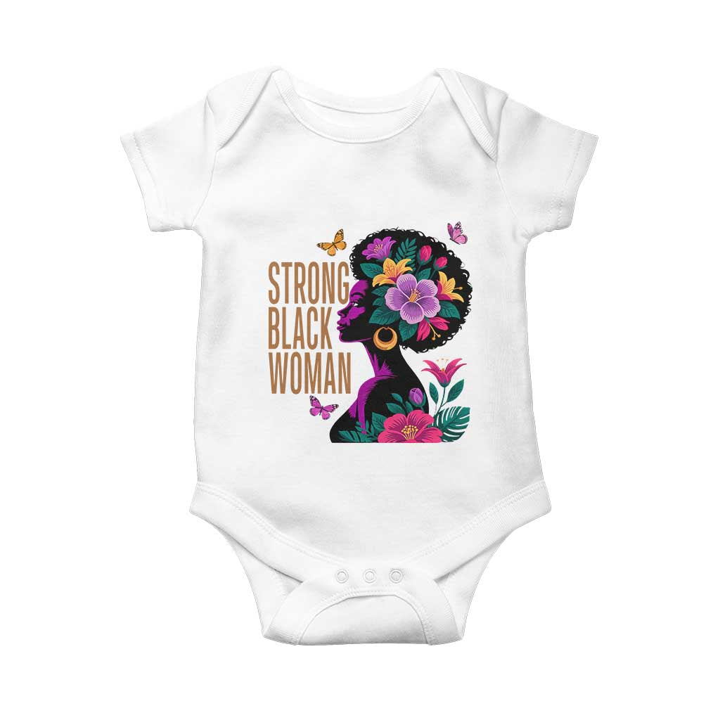 Strong Black Woman Floral Afro Baby Onesie Empowering Black Queen Pride Celebrating Melanin and Strength TS02 White Print Your Wear