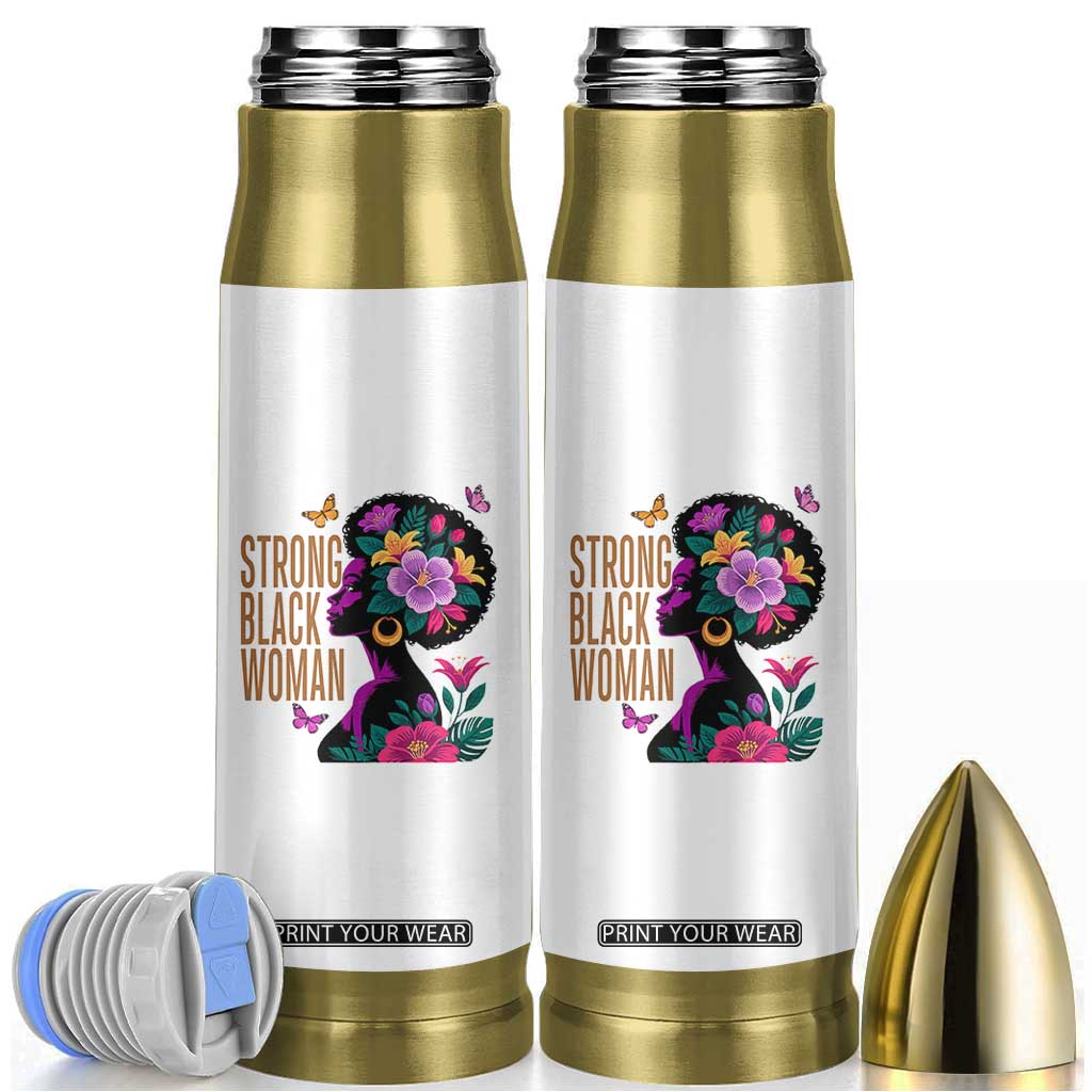Strong Black Woman Floral Afro Bullet Tumbler Empowering Black Queen Pride Celebrating Melanin and Strength TS02 White Print Your Wear