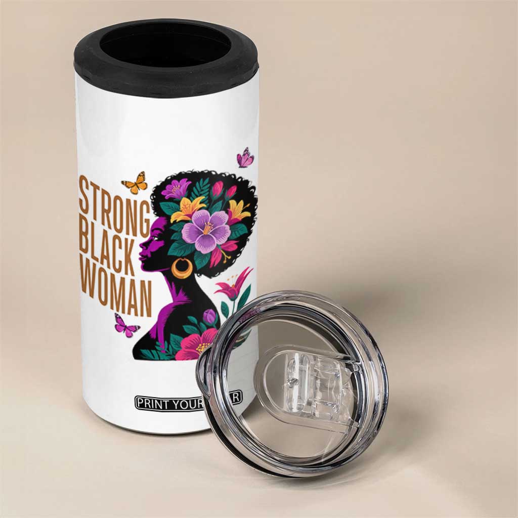 Strong Black Woman Floral Afro 4 in 1 Can Cooler Tumbler Empowering Black Queen Pride Celebrating Melanin and Strength TS02 Print Your Wear