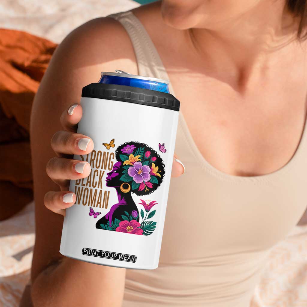 Strong Black Woman Floral Afro 4 in 1 Can Cooler Tumbler Empowering Black Queen Pride Celebrating Melanin and Strength TS02 Print Your Wear
