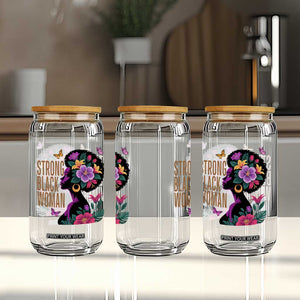 Strong Black Woman Floral Afro Glass Can Empowering Black Queen Pride Celebrating Melanin and Strength TS02 Print Your Wear